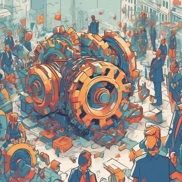 Buyers and sellers engaging in price discovery with interconnected gears symbolizing the functioning stock market