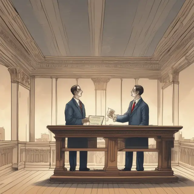 An SEC guardian standing on a balance beam holds scales, with one pan representing companies meeting listing requirements and the other holding manipulated stocks.