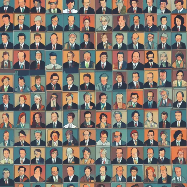 Colorful mosaic depicting investors, traders, hedgers, market makers, investment bankers, and intermediaries working together in the stock market