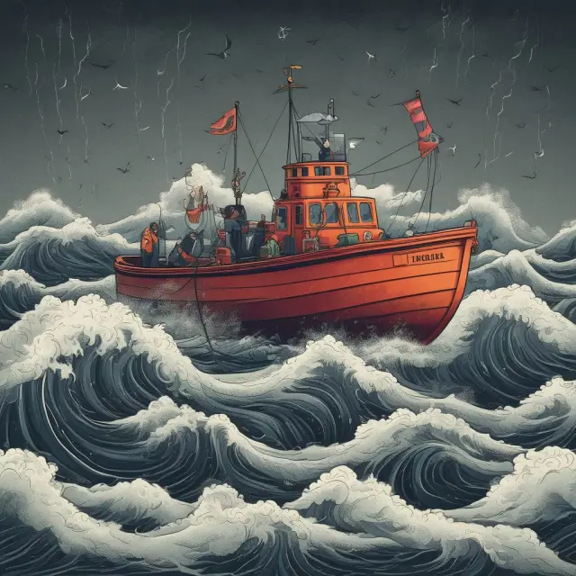Institutional investor sailing through turbulent waters, utilizing risk management strategies as lifeboats to mitigate stock options risks.