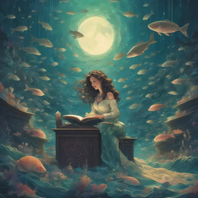 An investor examining potential investments with the help of a mermaid-guided stock screener.