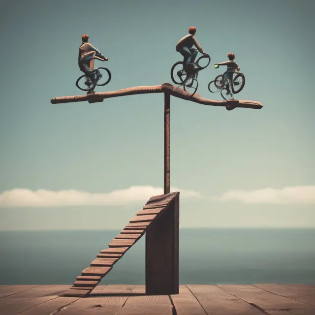A visual representation of stop loss and stop limit orders as two market orders on a see-saw, balancing risk management and profit optimization