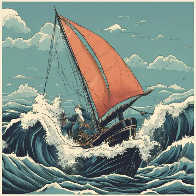 Investor sailing a boat through market waves with a stop loss anchor to protect from potential losses