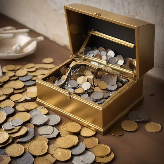 A golden time capsule holding ancient coins representing various currencies throughout history, highlighting their role as a store of value
