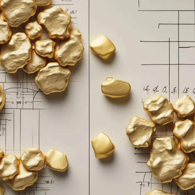 An image of golden nuggets along a timeline, representing gold