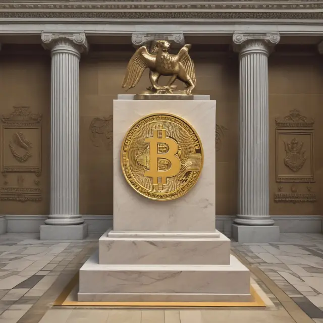 An artwork, real estate tile, Bitcoin bar, and US Treasury bond displayed together as symbols of various stores of value