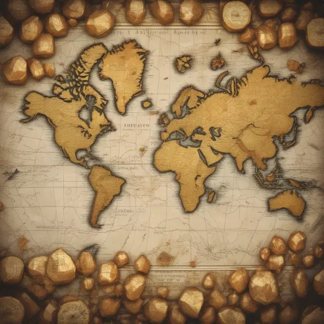 Golden nuggets depicted on an ancient map, representing various stores of value that maintain worth over time.