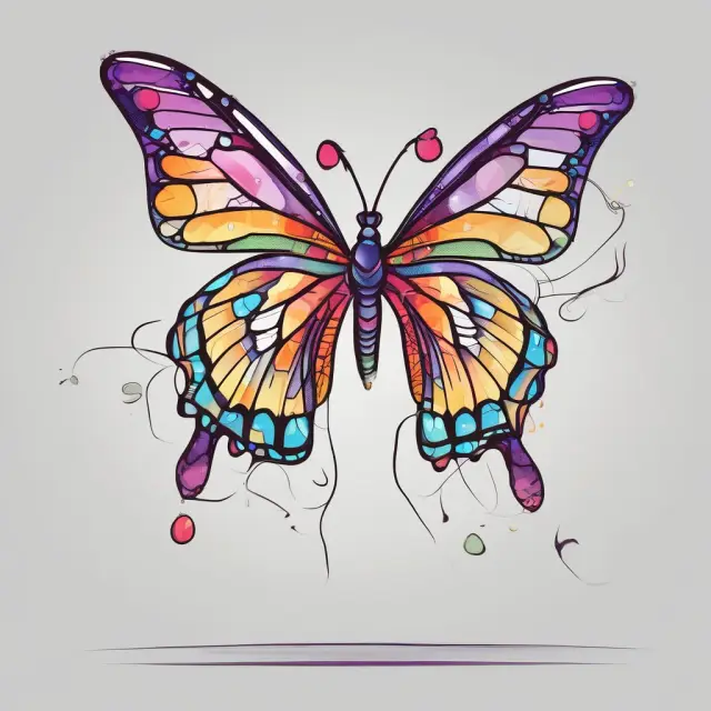 A butterfly with put and call option wings fluttering around a market graph, symbolizing a long straddle strategy.