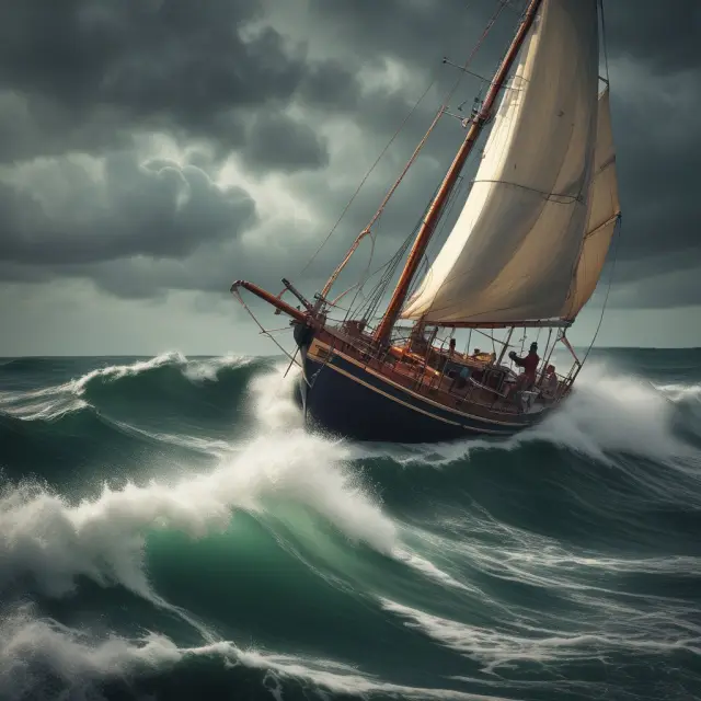 Sailboat navigating volatile market storm using put and call options