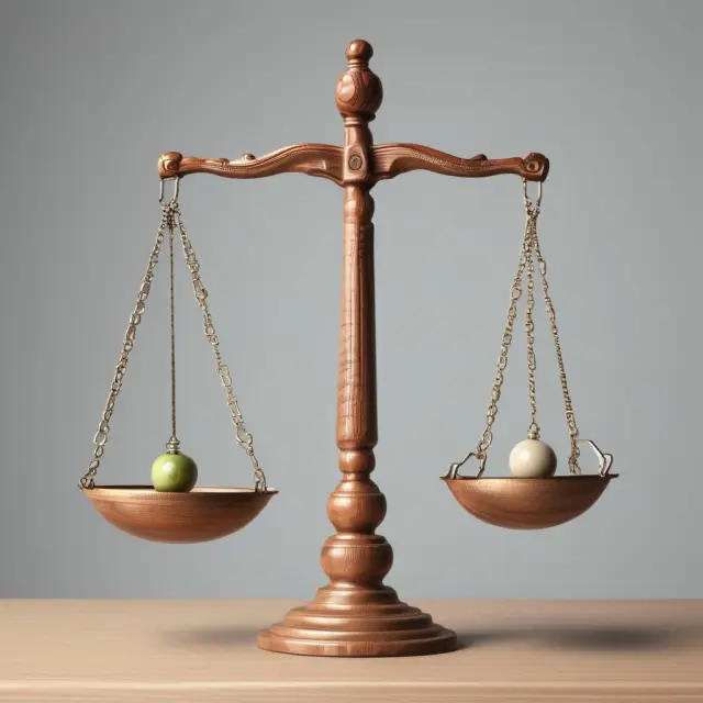 A visualization of a long straddle strategy: A scale balanced between a call option (upward weight) and a put option (downward weight), with a question mark pendulum representing uncertainty.