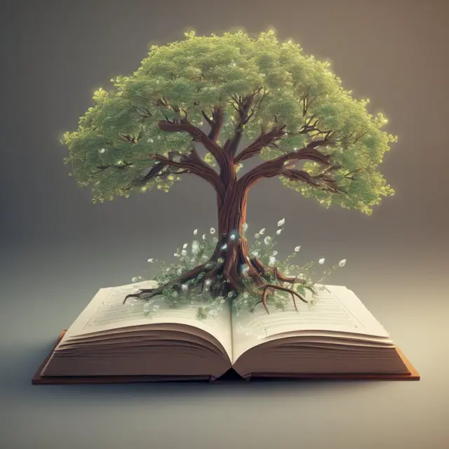 A luminous seed sprouting into a magnificent tree, representing the growth of an intangible asset through amortization