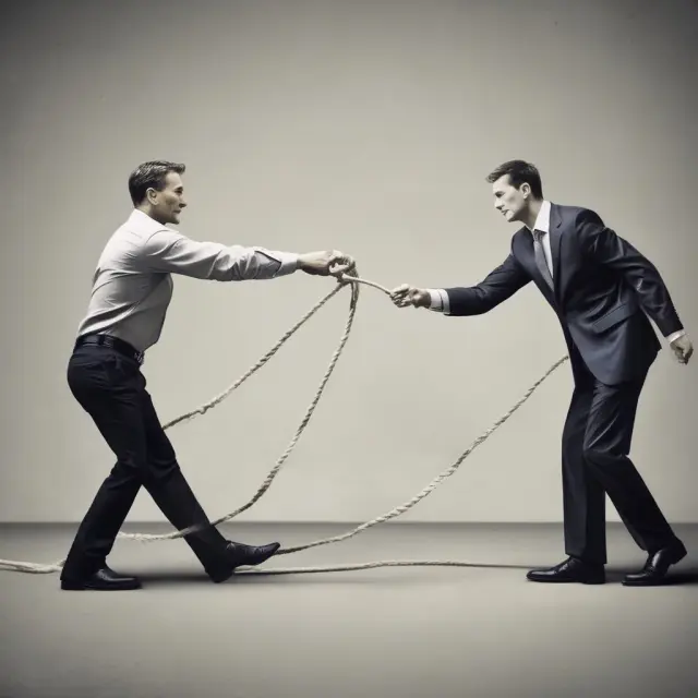 Two wrestlers representing Long Strangle and Short Strangle in a tug-of-war, illustrating the contrast between profit potential and risk