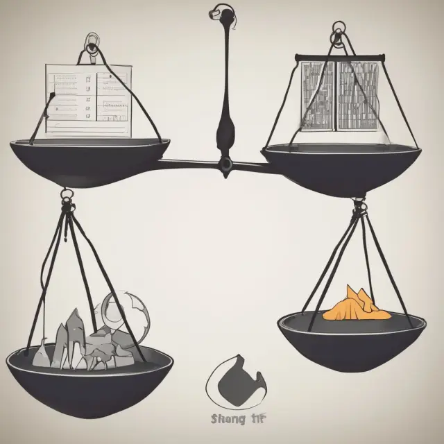 A balance scale with strategic plans on one side and tactical actions on the other, symbolizing a company