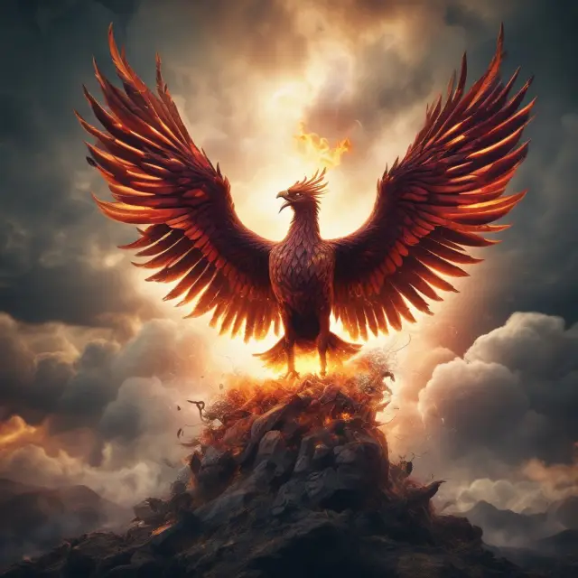 A phoenix emerging from flames, representing strategic financial management
