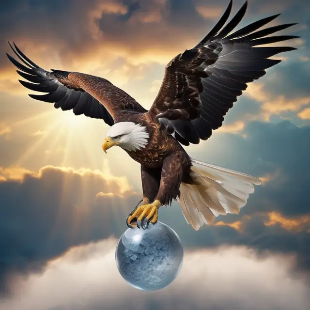 An eagle holding a crystal ball, symbolizing strategic planning and forecasting future financial opportunities and risks