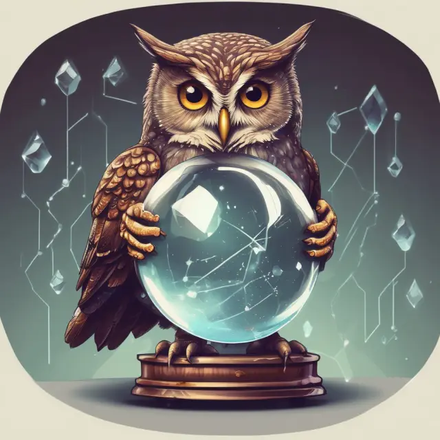 A wise owl examines key performance indicators in a crystal ball to assess a business