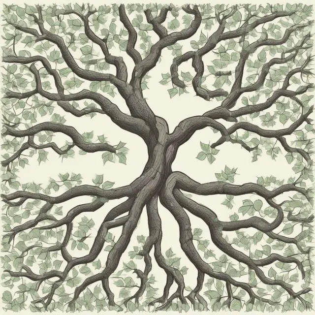Two companies as interconnected vines symbolizing strategic alliances, growing together in a lush garden, representing shared resources and mutual benefits