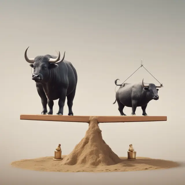 Two stock figures balancing on a seesaw, representing the neutrality and importance of At-The-Money options