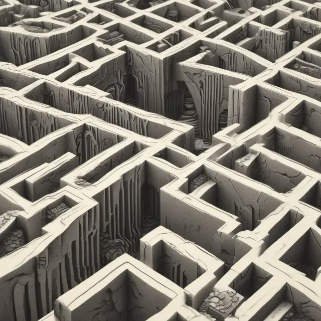 Labyrinth of call and put options: an illustration of out-of-the-money contracts forming labyrinth walls, symbolizing uncertainty and risk