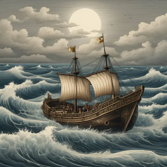A boat navigating stormy waters, where volatility represents waves, time to expiration is the sail