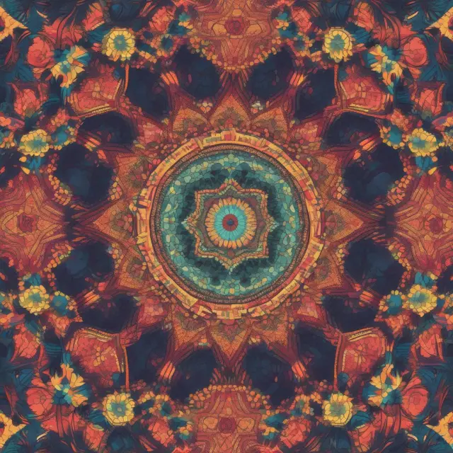 A kaleidoscope symbolizing structured finance, with intricate patterns representing risk transformation and market development