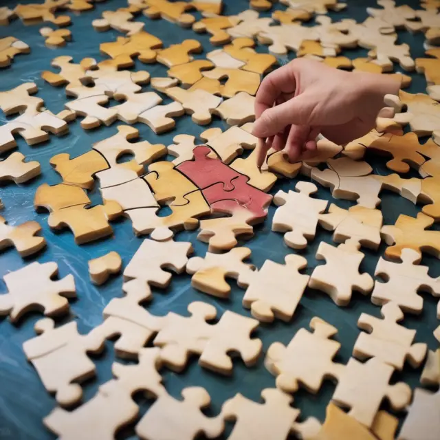 A jigsaw puzzle depicting structured finance elements coming together to form intricate connections, symbolizing the management of complex risks
