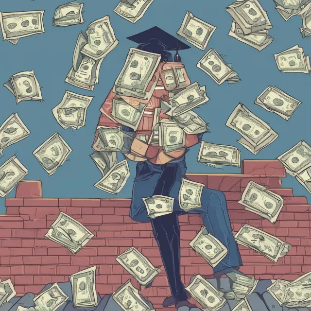Image: A person releasing the weight of student loans off their shoulders via forgiveness programs. Pell Grants form a clear, guiding trail.