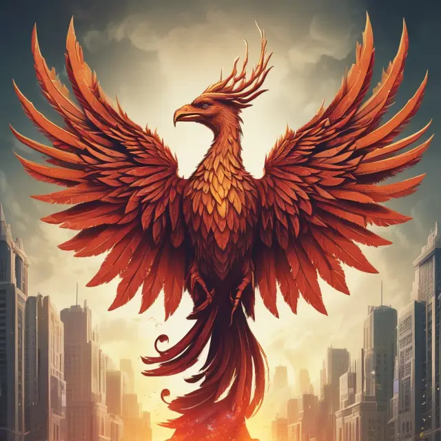 Phoenix rising from a corporate shell with Form 2553 in flight, illustrating the process of transitioning to an S Corp