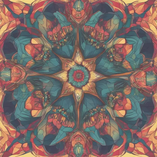 A colorful kaleidoscope depicting the intricate relationship between beliefs, biases, and experiences influencing subjective probability in decision-making