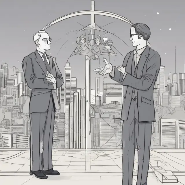 Person holding a scale with subjective probability as a feather-light belief and objective probability as a solid stone. Balancing their influence on investment decisions.