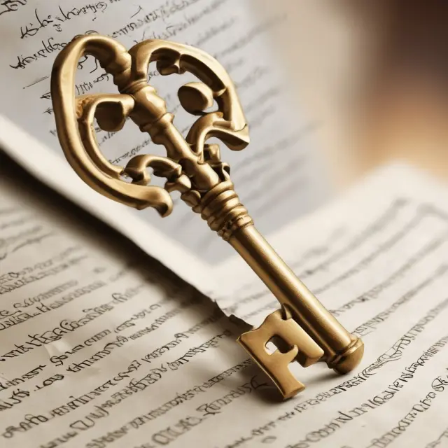 Golden key representing sublease agreement transferred between hands on a parchment scroll