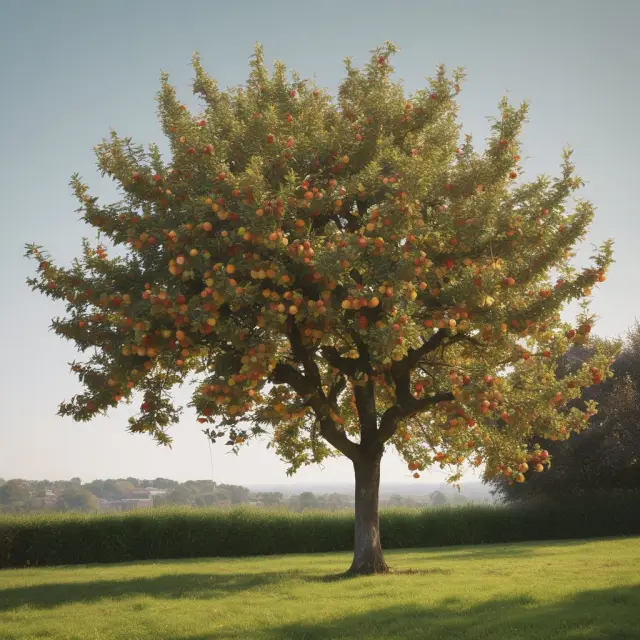 A vibrant apple tree with golden sublets growing among its branches, representing the process of residential subleasing