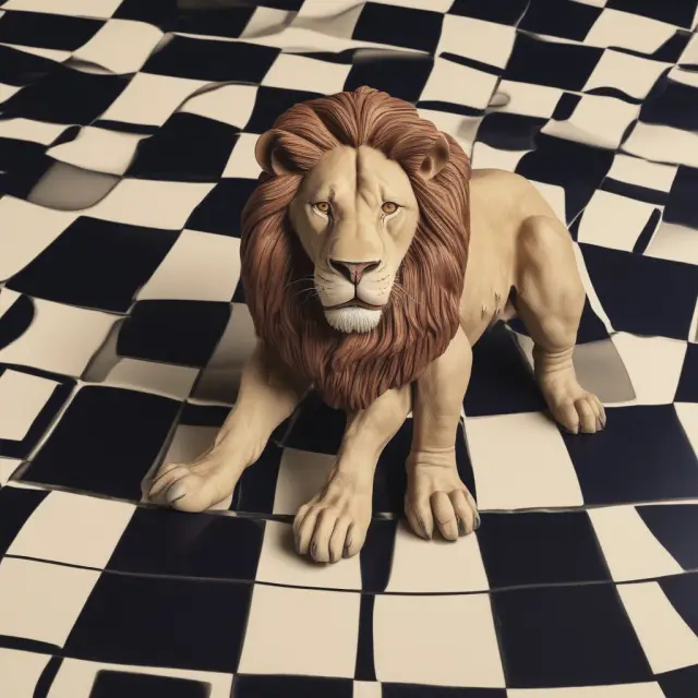A lion, representing junior debts, being held in check by senior creditor elephants on a checkered board symbolizing the complex dynamics of subordination agreements and potential risks for lenders