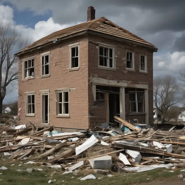 Image of a house bravely facing a storm, with parachutes representing federal aid providing support