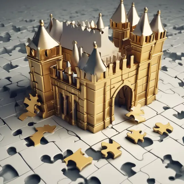 Golden castle built on subprime mortgage puzzle pieces; image represents the risks associated with these loans
