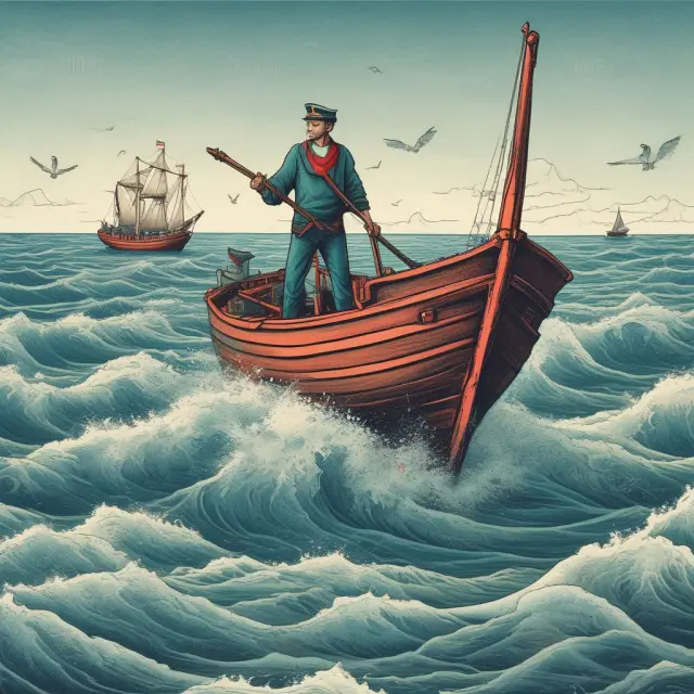 Borrower navigating subprime loans, shopping around for the best rates to reach financial stability, with historical risks depicted as a sinking ship in the background