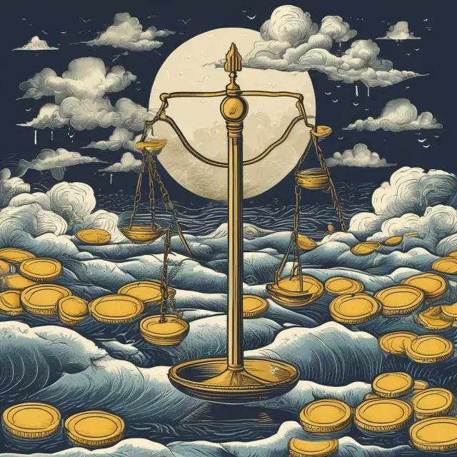 Golden coins representing advantages, and stormy waves symbolizing the risks of a subprime loan