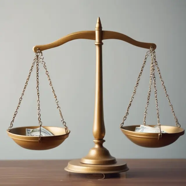 Balance scale with subprime loan and financial security, representing future fairness in lending.