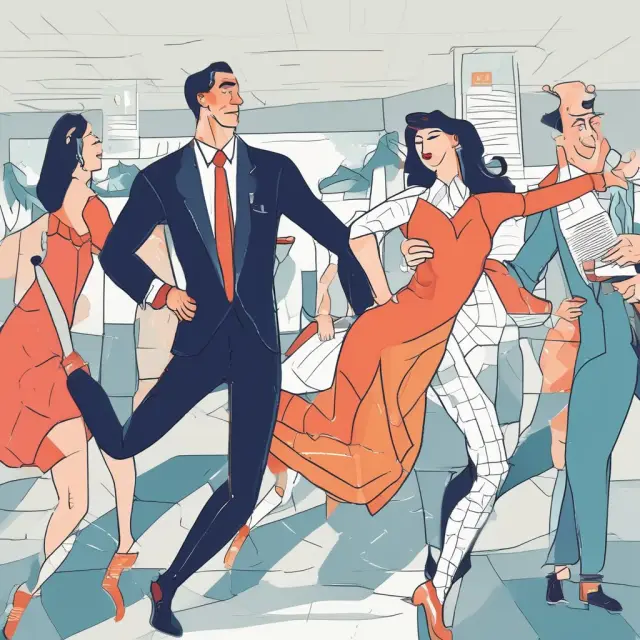 Metaphorical image of insurance sectors - auto, property/casualty, and healthcare - engaging in a waltz to illustrate the collaborative nature of subrogation.