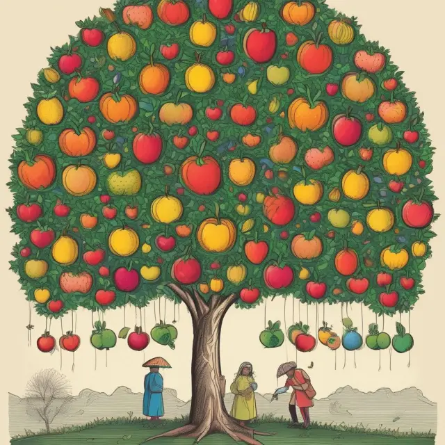 A parent tree nurturing subsidiaries as branches, each bearing fruit symbolizing tax benefits, diversification, and containment