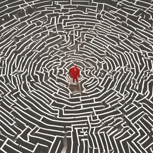 A parent company surrounded by multiple subsidiaries forming an intricate, labyrinthine network