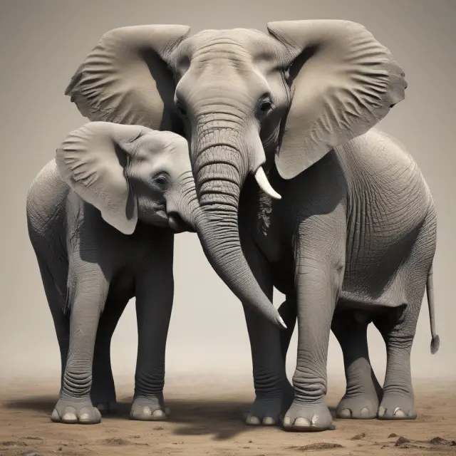 Two large elephants merging create a larger entity, or one gives birth to a new calf symbolizing the creation of a subsidiary