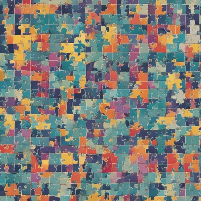 Metaphorical representation of technology and real estate industries featuring interconnected subsidiary puzzle pieces, enhancing business growth, innovation, and risk management.