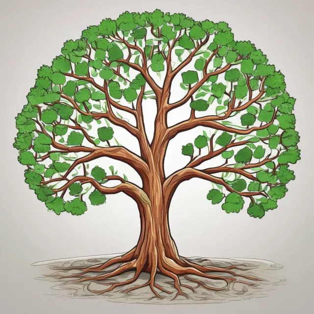 Tree symbolizing parent company and interconnected, independent subsidiaries