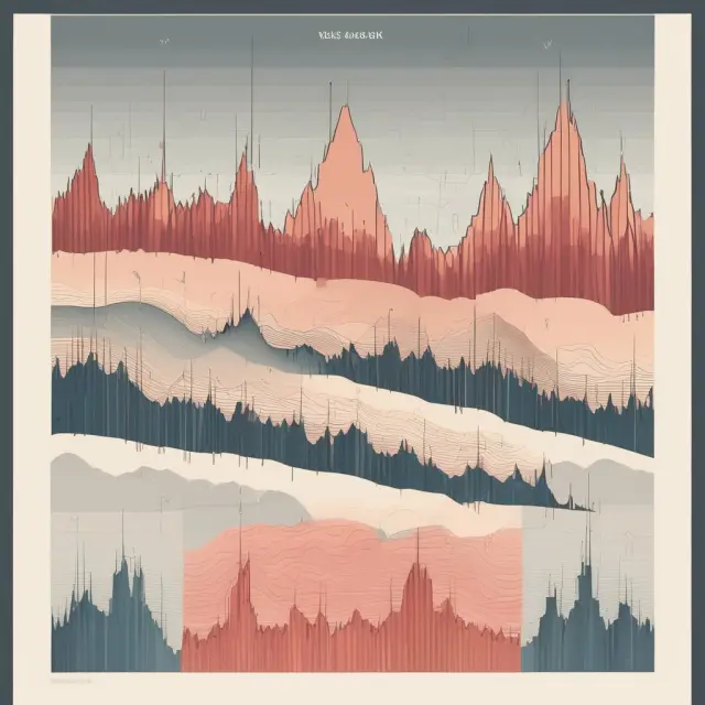 Visualization of sum of squares calculation: A landscape with data points as peaks and mean value as a valley, where each peak