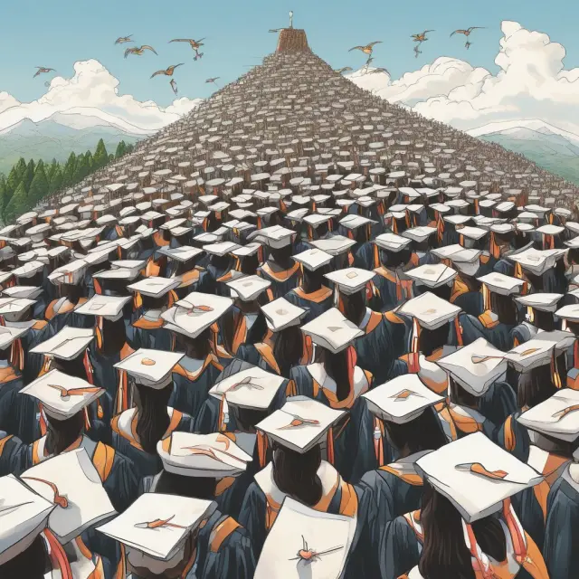 Graduates climbing a mountain, symbolizing their academic journey towards achieving Summa Cum Laude status.