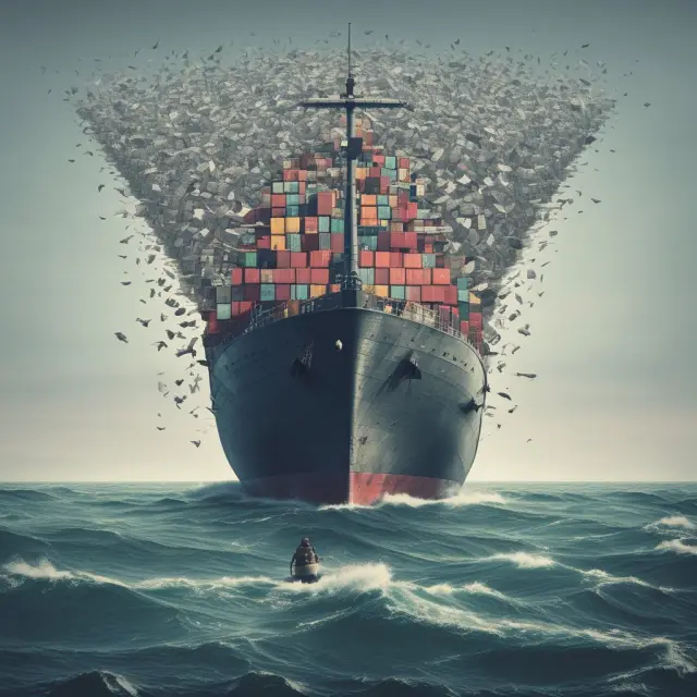 A ship battling waves, symbolizing sunk costs influencing future decision-making