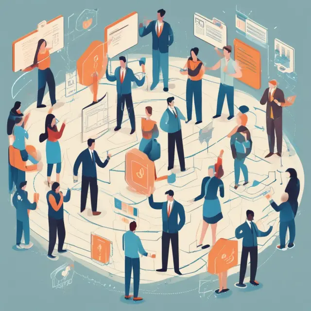 A metaphorical representation of buyers, sellers, and banks working together through supply chain finance, with technology as the dance floor that facilitates harmony and growth.