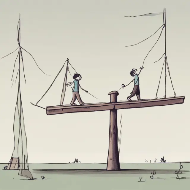 A visual representation of price and quantity on a seesaw, with an inverse relationship between the demand and supply curves
