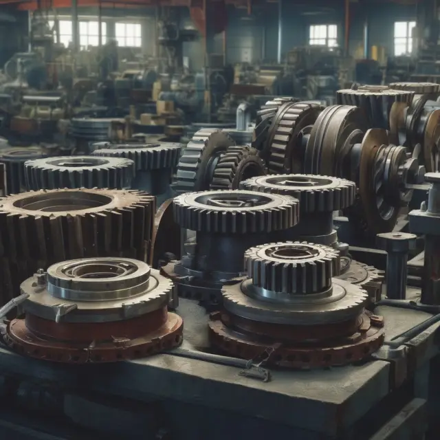 Factory with gears turning represents production conditions; Technology depicted as an innovator introducing new machinery to the landscape